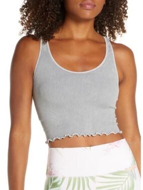 Spiritual ganagster Ribbed Scoop Neck Crop Tank Top - Light Gray